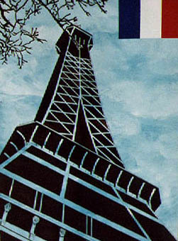 Eiffel Tower postcard painting